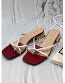 GUCCI DOUBLE G BOW THONG SANDALS SIZE 40 IN RED CALFSKIN LEATHER