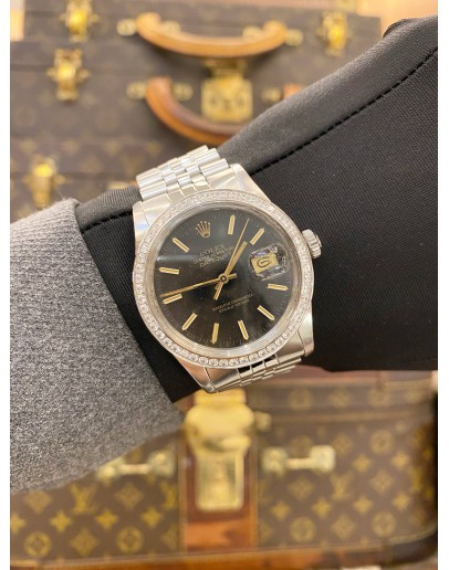 ROLEX DATEJUST 36 JUBILEE DIAMOND REF 16030 BLACK DIAL 36MM AUTOMATIC WATCH -FULL SET-