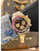 (LIKE NEW) ROLEX DAYTONA REF 116505 18K 750 EVEROSE GOLD UPGRADE 116595RBOW RAINBOW SAPPHIRE BLACK DIAL 40MM AUTOMATIC WATCH
