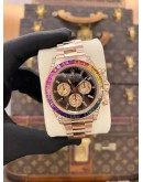 (LIKE NEW) ROLEX DAYTONA REF 116505 18K 750 EVEROSE GOLD UPGRADE 116595RBOW RAINBOW SAPPHIRE BLACK DIAL 40MM AUTOMATIC WATCH