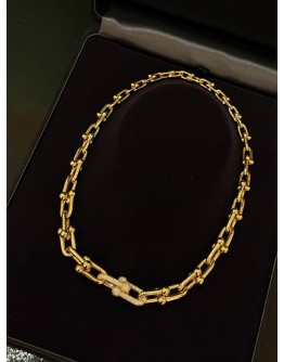 (LIKE NEW) TIFFANY & CO. HARDWEAR GRADUATED LINK NECKLACE IN 18K 750 YELLOW GOLD WITH PAVE DIAMONDS