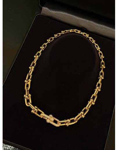 (LIKE NEW) TIFFANY & CO. HARDWEAR GRADUATED LINK NECKLACE IN 18K 750 YELLOW GOLD WITH PAVE DIAMONDS