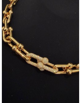 (LIKE NEW) TIFFANY & CO. HARDWEAR GRADUATED LINK NECKLACE IN 18K 750 YELLOW GOLD WITH PAVE DIAMONDS