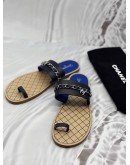 CHANEL THONG SANDALS SIZE 42 IN BLACK WITH BLUE CALFSKIN LEATHER