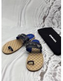 CHANEL THONG SANDALS SIZE 42 IN BLACK WITH BLUE CALFSKIN LEATHER