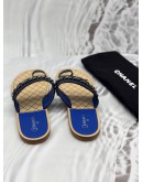 CHANEL THONG SANDALS SIZE 42 IN BLACK WITH BLUE CALFSKIN LEATHER