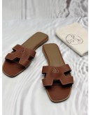 HERMES ORAN SANDALS SIZE 40 IN BROWN CALFSKIN LEATHER