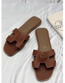 HERMES ORAN SANDALS SIZE 40 IN BROWN CALFSKIN LEATHER