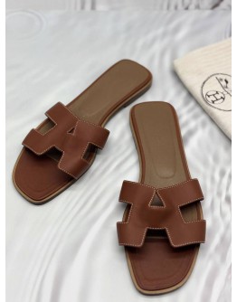 HERMES ORAN SANDALS SIZE 40 IN BROWN CALFSKIN LEATHER