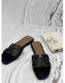 HERMES ORAN SANDALS SIZE 40 IN BLACK CALFSKIN LEATHER