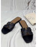 HERMES ORAN SANDALS SIZE 40 IN BLACK CALFSKIN LEATHER