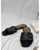 HERMES ORAN SANDALS SIZE 40 IN BLACK CALFSKIN LEATHER