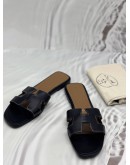 HERMES ORAN SANDALS SIZE 40 IN BLACK CALFSKIN LEATHER