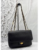 BALLY VINTAGE DOUBLE FLAP SHOULDER BAG IN BLACK LAMBSKIN LEATHER