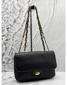 BALLY VINTAGE DOUBLE FLAP SHOULDER BAG IN BLACK LAMBSKIN LEATHER