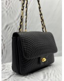 BALLY VINTAGE DOUBLE FLAP SHOULDER BAG IN BLACK LAMBSKIN LEATHER