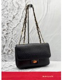 BALLY VINTAGE DOUBLE FLAP SHOULDER BAG IN BLACK LAMBSKIN LEATHER