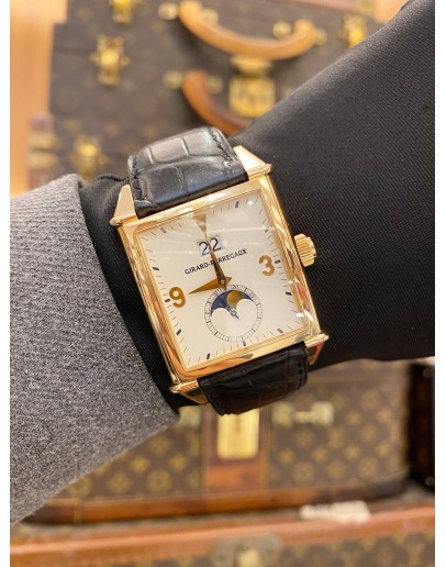 2017 GIRARD PERREGAUX VINTAGE 1945 MOONPHASE 18K 750 ROSE GOLD REF 2580 WHITE DIAL 32MM AUTOMATIC WATCH