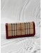 BURBERRY LONG FLAP WALLET IN BEIGE HAYMARKET CHECK CANVAS WITH BURGUNDY LEATHER