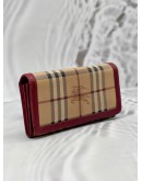 BURBERRY LONG FLAP WALLET IN BEIGE HAYMARKET CHECK CANVAS WITH BURGUNDY LEATHER