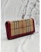 BURBERRY LONG FLAP WALLET IN BEIGE HAYMARKET CHECK CANVAS WITH BURGUNDY LEATHER
