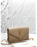 (CLEAR STOCK) (LIKE NEW) YSL SAINT LAURENT CASSANDRE ENVELOPE WALLET ON CHAIN IN BEIGE GRAIN DE POUDRE LEATHER -FULL SET-