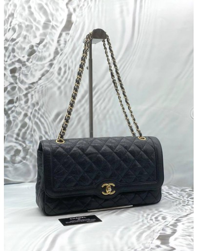 CHANEL FLAP SHOULDER BAG IN BLACK CAVIAR LEATHER