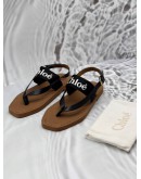 CHLOE WOODY FLAT SANDALS SIZE 41 IN BLACK AND WHITE WITH BROWN