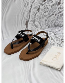 CHLOE WOODY FLAT SANDALS SIZE 41 IN BLACK AND WHITE WITH BROWN
