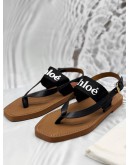 CHLOE WOODY FLAT SANDALS SIZE 41 IN BLACK AND WHITE WITH BROWN