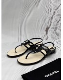 CHANEL PEARL SLINGBACK THONG SANDALS SIZE 41 IN BLACK CALFSKIN LEATHER