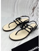 CHANEL PEARL SLINGBACK THONG SANDALS SIZE 41 IN BLACK CALFSKIN LEATHER
