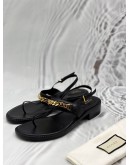 GUCCI CHAIN SLINGBACK THONG SANDALS SIZE 40 IN BLACK CALFSKIN LEATHER