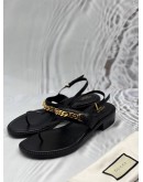 GUCCI CHAIN SLINGBACK THONG SANDALS SIZE 40 IN BLACK CALFSKIN LEATHER