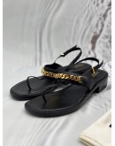 GUCCI CHAIN SLINGBACK THONG SANDALS SIZE 40 IN BLACK CALFSKIN LEATHER