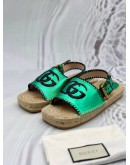 GUCCI DOUBLE G ESPADRILLE SANDALS SIZE 40 IN METALLIC GREEN CALFSKIN LEATHER