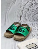 GUCCI DOUBLE G ESPADRILLE SANDALS SIZE 40 IN METALLIC GREEN CALFSKIN LEATHER