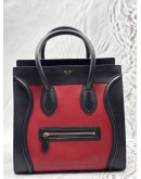 CELINE MINI LUGGAGE TOTE BAG IN TRICOLOR BLACK AND RED WITH BEIGE LEATHER