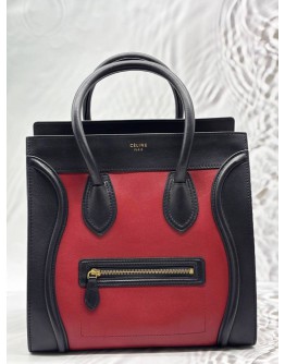 CELINE MINI LUGGAGE TOTE BAG IN TRICOLOR BLACK AND RED WITH BEIGE LEATHER
