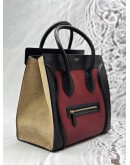 CELINE MINI LUGGAGE TOTE BAG IN TRICOLOR BLACK AND RED WITH BEIGE LEATHER