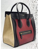 CELINE MINI LUGGAGE TOTE BAG IN TRICOLOR BLACK AND RED WITH BEIGE LEATHER
