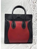 CELINE MINI LUGGAGE TOTE BAG IN TRICOLOR BLACK AND RED WITH BEIGE LEATHER