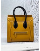 CELINE MINI LUGGAGE TOTE BAG IN MUSTARD YELLOW WITH BLACK LEATHER