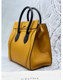 CELINE MINI LUGGAGE TOTE BAG IN MUSTARD YELLOW WITH BLACK LEATHER