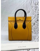 CELINE MINI LUGGAGE TOTE BAG IN MUSTARD YELLOW WITH BLACK LEATHER