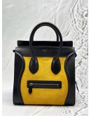 CELINE MICRO LUGGAGE TOTE BAG IN TRICOLOR BLACK AND BLUE LEATHER WITH YELLOW PONY HAIR