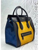 CELINE MICRO LUGGAGE TOTE BAG IN TRICOLOR BLACK AND BLUE LEATHER WITH YELLOW PONY HAIR