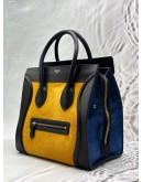 CELINE MICRO LUGGAGE TOTE BAG IN TRICOLOR BLACK AND BLUE LEATHER WITH YELLOW PONY HAIR
