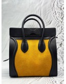 CELINE MICRO LUGGAGE TOTE BAG IN TRICOLOR BLACK AND BLUE LEATHER WITH YELLOW PONY HAIR
