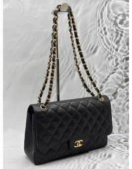 CHANEL JUMBO CLASSIC DOUBLE FLAP SHOULDER BAG IN BLACK CAVIAR LEATHER